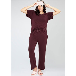 Women Soft Breathable Fluid Knit Rayon Front <b>Pajamas</b> Set XL Size Elastic Waist Drawstring Closure Casual Print Style Spring - Product Image 2
