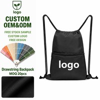 Sac à dos à cordon personnalisé avec logo, imperméable, en polyester 210D, pour le sport, le fitness, les voyages, la gym, l'école, unisexe, avec poche avant zippée, OEM ODM