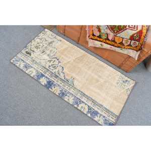 Alfombra Vintage de 2x3.9 pies, Alfombra Turca Pequeña, Alfombra de Lana con Diseño Floral Azul - Product Image 4