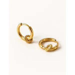 Boucles d'oreilles créoles tendance en laiton et cuivre plaqué rhodium avec perles turquoise pour femme, idéales pour les fêtes et comme cadeau - Product Image 1
