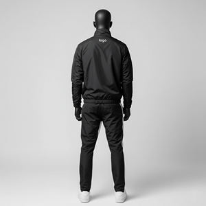 Ensemble de survêtement en nylon bicolore noir et blanc pour homme avec veste zippée à col montant et pantalon assorti à logo – Style décontracté streetwear - Product Image 3