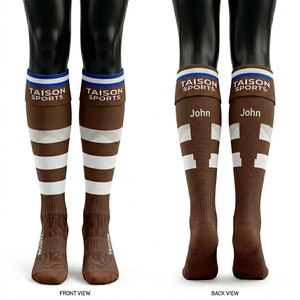 Chaussettes de football gaélique pour femmes et hommes, mélange de polyester et de coton respirant de qualité supérieure, design à panneaux orange et turquoise, logo personnalisé par sublimation - Product Image 4