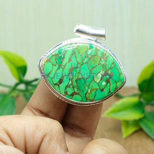 Pendentif en turquoise cuivre vert naturel, pendentif en pierre verte, argent sterling 925, pendentif artisanal, pendentif à grosse pierre - Product Image 4
