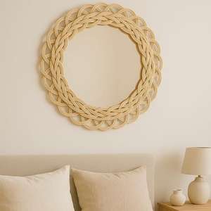Miroir mural en rotin fait main de style bohème pour décoration de chambre à coucher - Product Image 2