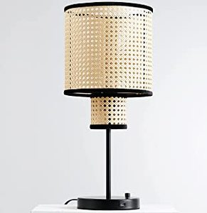 Lampe de table en rotin de Normandie de la collection Iqbal, attrayante, en bois brun, décorative, LED, corps en fer moderne, chambre à coucher, salon - Product Image 4
