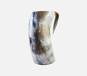 Chope à boire artisanale en véritable corne de bœuf avec poignée intégrée, motif unique noir et brun, style viking, pour bière - Product Image 3