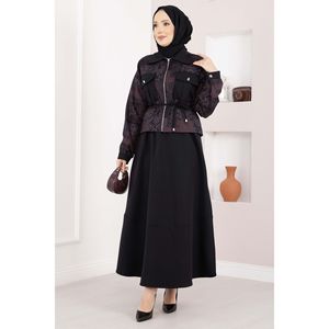 Conjunto de Chaqueta Corta y Falda Corta con Estampado Étnico para Mujer, Traje de Dos Piezas Casual en Crepé Borgoña con Top Corto - Product Image 4