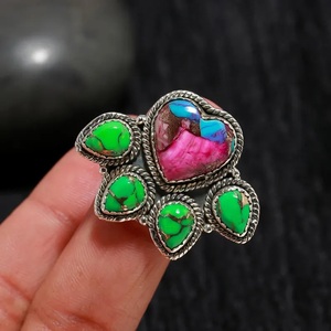 925 <b>Sterling</b> <b>Silver</b> Handmade Fine <b>Adjustable</b> <b>Ring</b> One-of-a-Kind Turquoise Gemstone December Birthstone Trendy Women Party - Product Image 3