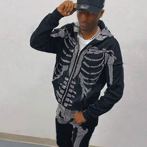 Survêtements d'hiver pour hommes respirants, écologiques, confortables, à capuche, avec strass, 100% coton, légers, vêtements de course, prix de gros - Product Image 4