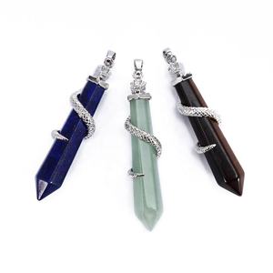 Campuran Batu Permata Pesona Ular Heksagonal Lapis Batu Pasir <span class=keywords><strong>Opalite</strong></span> Jelas Rose Quartz Kristal Batu Liontin untuk Membuat Perhiasan 10X65Mm - Product Image 3