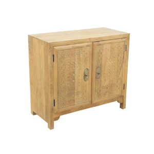 ไม้มะม่วงแข็ง2ประตูแบบดั้งเดิมเป็นมิตรต่อสิ่งแวดล้อมดีไซน์ลายดอกไม้แกะสลักด้วยมือธรรมชาติเก็บของได้ตู้ห้องนั่งเล่นโรงเรียน - Product Image 1