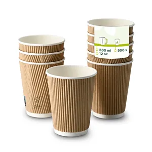 แก้วกาแฟกระดาษคราฟท์แบบมีฉนวนกันความร้อน ขนาด 12 ออนซ์ 300 มล. สำหรับซื้อกลับบ้าน ใช้งานง่ายและติดตั้งได้รวดเร็ว - 500 ชิ้น/กล่อง - Product Image 1