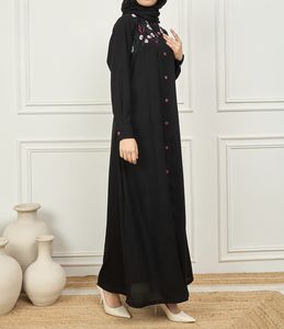Nouvelle Robe Abaya Turque Modeste 2026, Vêtement Islamique Ouvert sur le Devant, Longue Robe pour Femmes Musulmanes en Polyester à Col en V Floral - Product Image 2
