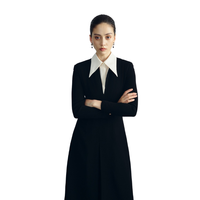 Robe longue évasée noire avec col 100% Polyester ROBE MIDI ANDREA Robes décontractées de haute qualité du fabricant WHITE ANT