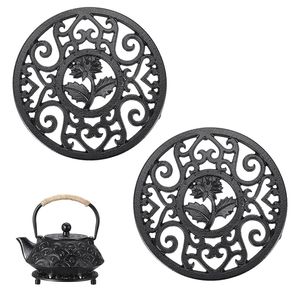 Classic Flower Design Iron <b>Metal</b> <b>Trivet</b> Customized Shape Black Mats & Pads for Pan & Hotpot Dining Table Heat Resistant - Product Image 1