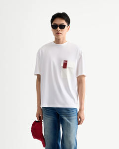 T-shirt à manches courtes pour hommes, poche avant, coupe régulière, tricoté en coton doux, confortable, design solide, anti-rides - Product Image 1