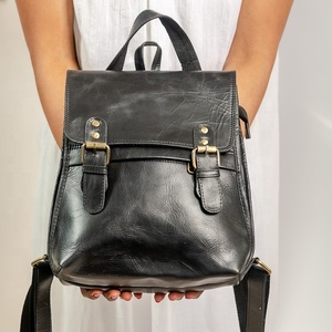 Handcrafted <b>Small</b> Leather <b>Backpack</b> with Two Front Pockets Full Leather Dress and Rock Style Portable PVC Lining - Product Image 3