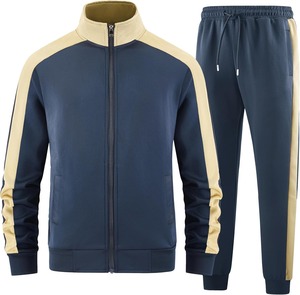 Conjunto de dos piezas de calidad Premium, chándales con cremallera, rayas, 100% poliéster, de talla grande, respetuoso con el medio ambiente, estilo de bolsillo, ropa deportiva para hombres - Product Image 2