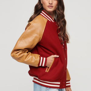 Fabricant OEM Manteau en chenille brodé en cuir imprimé StreetWear de baseball avec logo personnalisé pour les femmes Veste universitaire bombardier courte - Product Image 2