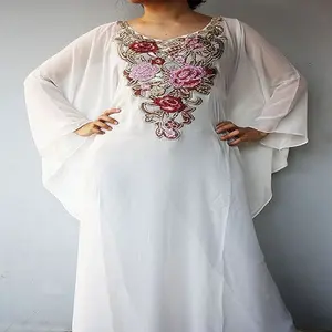 Caftán musulmán de boda, ropa de novia marroquí, Abaya blanca con cuentas, trabajo, manga larga, noche - Product Image 1