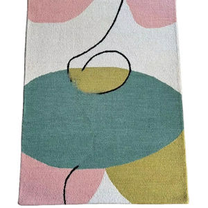 Modern Pastel Color Hand-Tufted Wool Blend Area Rug Abstract Organic Shape for Bohemian & Nordic Decor Made with Cotton - Product Image 1
