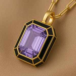 Pendentif en améthyste unisexe en or 14 carats avec émail plaqué rhodium, parfait cadeau d'anniversaire - Product Image 2