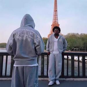 Alta calidad 100% algodón con capucha pantalones de chándal conjunto calle moda estilo suelto sólido 3D hombres mujeres Hip Hop otoño chándales - Product Image 3