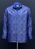 Camisa Casual de Hombre de Lujo Azul Rey a Cuadros con Doble Botonadura, Corte Ajustado, Manga Larga, Tela Premium con Sensación Satinada, 100% Antiarrugas