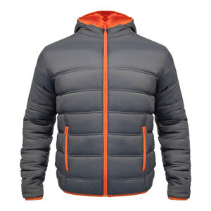 Custom Men's Winter Puffer <b>Jacket</b> <b>Hooded</b> Water Resistant Quilted <b>Padded</b> Bubble Coat Contrast Zipper Windproof Solid Woolen Nylon - Product Image 1