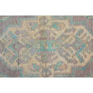 Tapis turc vintage de 1x3,3 pieds, tissage plat en laine vert et bleu, motif patchwork de salon, support en latex pour décorations - Product Image 5