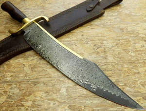 CUSTOM HANDMADE DAMASCUS STEEL BLADE WITH ROSE WOOD HANDLE BEAUTIFUL HUNTING BOWIE <b>KNIFE</b> WITH LEATHER SHEATH by <b>KNIVES</b> MAKER. - Product Image 2
