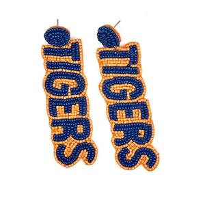 GEAUX TIGER Boucles d'oreilles brodées de perles faites à la main inspirées de l'État de la Louisiane en Inde pour les mariages et les fêtes - Product Image 2
