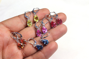 Pendientes de Plata 925 con Zafiro Cultivado en Laboratorio, Forma de Pera de 10x7mm, Amarillo, Naranja, Rosa, Gema de Zafiro, Rubí de Laboratorio, Piedra Alejandrita - Product Image 6