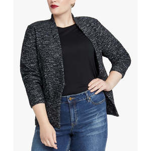 Rachel Roy Women's Trendy Open Front Plaid <b>Jacket</b> in Black Winter Coat with <b>Fur</b> Decoration Size XL Polyester Filled Dyed - Product Image 1