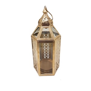 Home Decorative Glass & Iron Moroccan <b>Lantern</b> With T-Light Holder Green And <b>Gold</b> For Home And Living Room Decor Handmade - Product Image 3