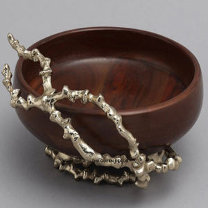 Trending Design Brass Metal Base Glass Top <b>Bowl</b> Texture Design Round Shape Gold Antique Finish Modern <b>Serving</b> <b>Bowl</b> - Product Image 3