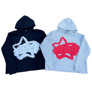 Custom 100% Cotton Distressed Man Fleece Sweatshirt for Men Oversized Hoodie 3D for Puff Print Cut Edge Corpped Pullover for - Product Image 6