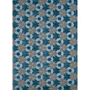 Alfombra de Lana y Viscosa Azul con Diseño Geométrico, Hecha a Mano en Jaipur, para Sala de Estar, Modelo Top-121 - Product Image 1