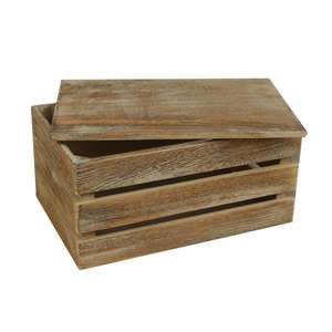 Oak Effect Decorative Storage <b>Box</b> with Slatted Lidded <b>Wooden</b> Design - Product Image 1