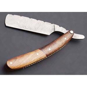 Navaja de Afeitar Profesional de Acero de Damasco de Alta Calidad, de Una Sola Hoja, Corte Recto, Mango de Madera, de Life Care Instr. - Product Image 1