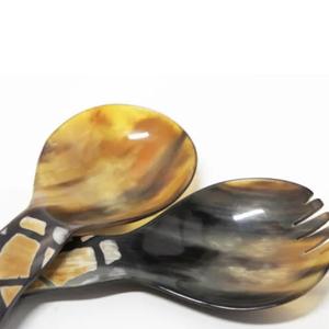 Serveurs à salade en corne de buffle avec poignée en résine Ensemble de cuillères à salade pour ustensiles de cuisine Du dernier serveur à salade exigeant - Product Image 2
