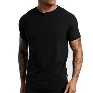 T-shirt de sport d'été pour hommes couleur unie coupe ajustée col large Fitness manches courtes impression légère logo personnalisable T-shirts pour hommes - Product Image 4