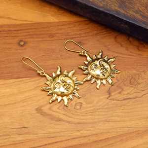 Surya Sun Brass Bohemian Drop <b>Earrings</b> with Golden <b>Small</b> Sun Design Vintage Style <b>for</b> <b>Women</b> Gift idea - Product Image 4