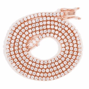 Cadena de tenis de oro rosa macizo de 14K con diamantes, cadena de eslabones geométricos, piedra principal de circonita, chapado en oro y rodio, acero inoxidable, latón, regalo - Product Image 1