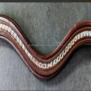 Hermosa banda de cejas de lujo de Cuero 100% acolchada suave personalizada para brida con cristales brillantes cuadrados AB banda de cejas de doma - Product Image 6