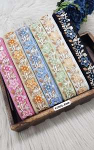 Cordones bordados a máquina hechos a medida en base de red en varios diseños y en seis colores para vestidos de novia y para reventa - Product Image 3