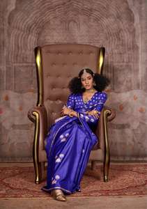 ผ้าส่าหรีสำหรับเด็กผู้หญิง ผ้าซาตินแท้ ทอมือ ลายปิชไว คันธ์กาล่า อะซิเตท - Product Image 4