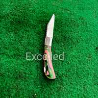 Cuchillo de bolsillo plegable multifuncional hecho a mano para supervivencia al aire libre con mango de madera Pakka personalizado y Funda de cuero gratis