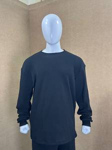 Black <b>Men</b> <b>Thermal</b> Underwear Set Long Sleeve Crew Neck Knitted Tracksuit Breathable Soft Sleepwear Lounge - Product Image 2