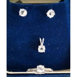 Classic White Topaz Fine Jewelry <b>Set</b> <b>Gold</b> & Rose <b>Gold</b> Plated for Engagement Wedding or Party Perfect Bridal Jewelry or Gift - Product Image 1